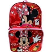 DISNEY Ruz Group Kid's Licensed 16 Inch Backpack With Removable Lunch Box Set Minnie Mouse Red