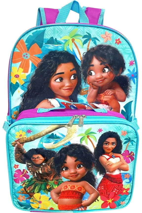 Moana Girl's 16 Inch Backpack With Removable Matching Lunch Box Set Moana-Ocean Sisters