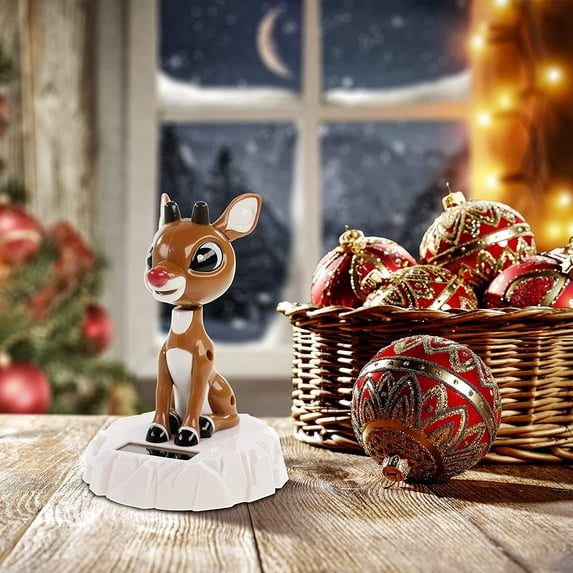 Ruz Rudolph The Red Nosed Reindeer Christmas Décor Solar Bobblehead, Indoor Home Decor and Holiday Decoration Figurine