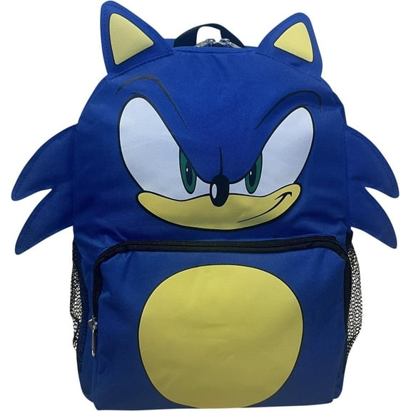 Ruz Sonic The Hedgehog Big Face School Backpack With 3D Ears And Quills Sonic 12"