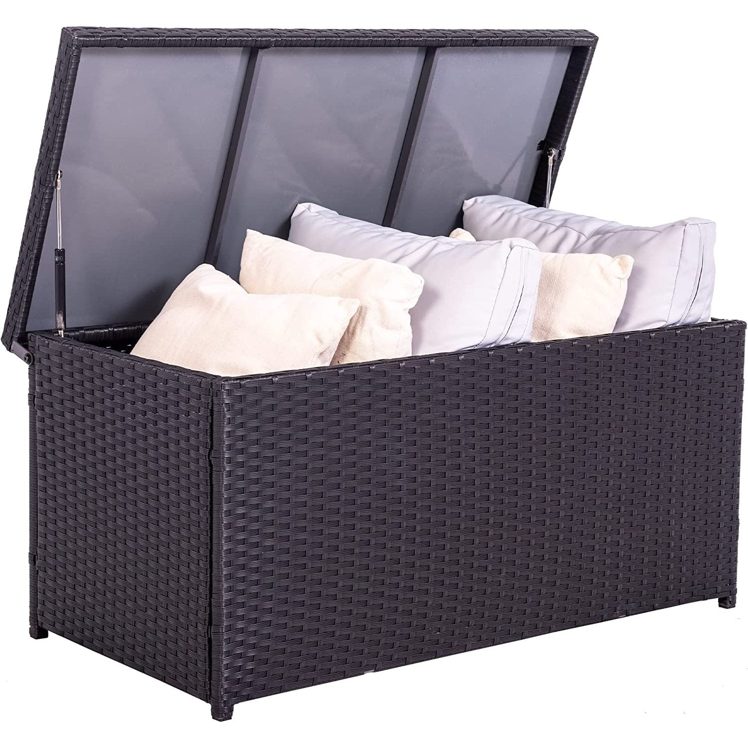Ruzhong Storage Box, 60 Gallon Wicker Patio Deck Boxes with Hinged Lid ...
