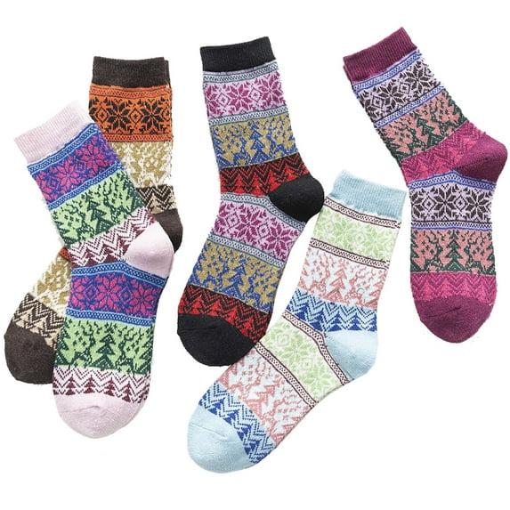 Ruziyoog 5 Pack Socks Printed Fun Colorful Festive Knee Cozy Socks Women Fancy Christmas Holiday Design Soft Womens Socks Christmas Winter Soft Warm Cold Knit Wool Socks A