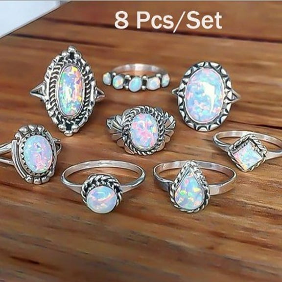 Ruziyoog Cocktail Colorful Rings, Sterling Silver, Opal Diamond