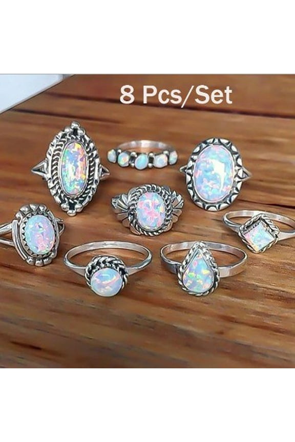 Cocktail Colorful Rings, Sterling Silver, Opal Diamond