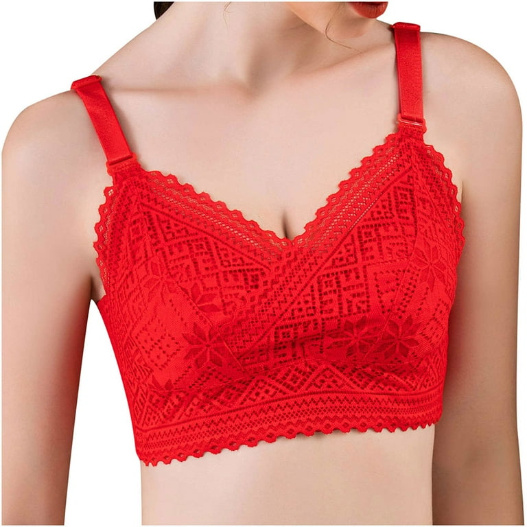 Ruziyoog Cotton Underwear Ladies Comfortable Breathable No Steel Ring Sexy  Lace Appear Small Adjustment Lift Bra Woman Underwear Summer Clearance Red