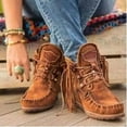 thumbnail image 1 of Ruziyoog Fashion Flat Heel Round Toe Fringed Boots Lace-up Women Short Boots Platform Nude Boots Coffee 37, 1 of 6