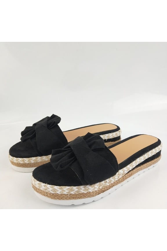 Ladies Sandals for Women Dressy Summer Bowknot Beach Summer Slippers Platform Slope Heels Casual Summer Plus Size Shoes Black Size 7