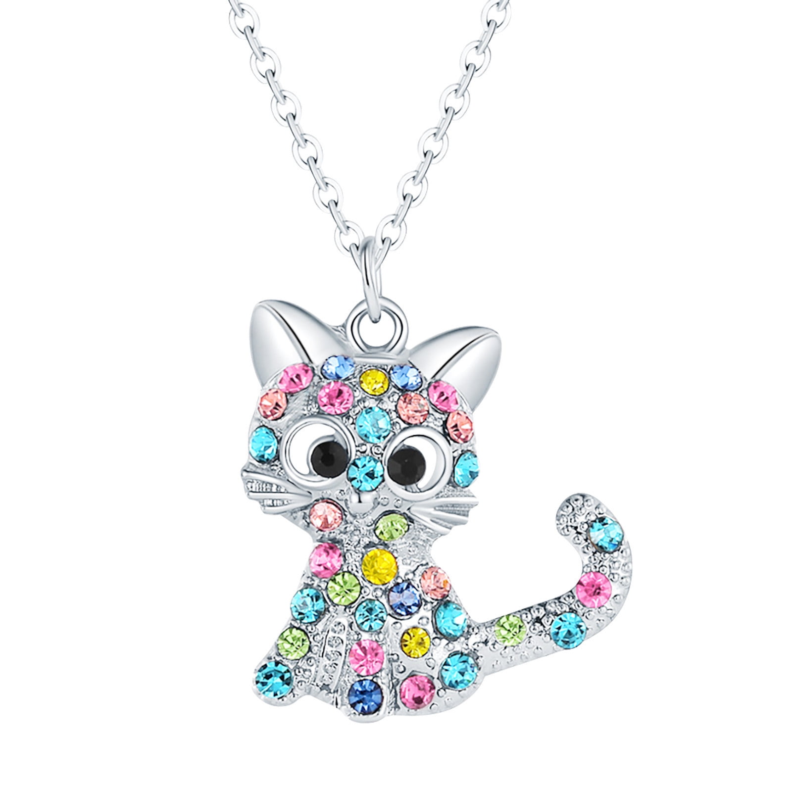 AVTOIFY Ruziyoog Ladies Sterling Silver Jewelry Cat Pendant Necklace Fashion Pet Cat Pendant Color Diamond Hollow Clavicle Necklace Multicolor
