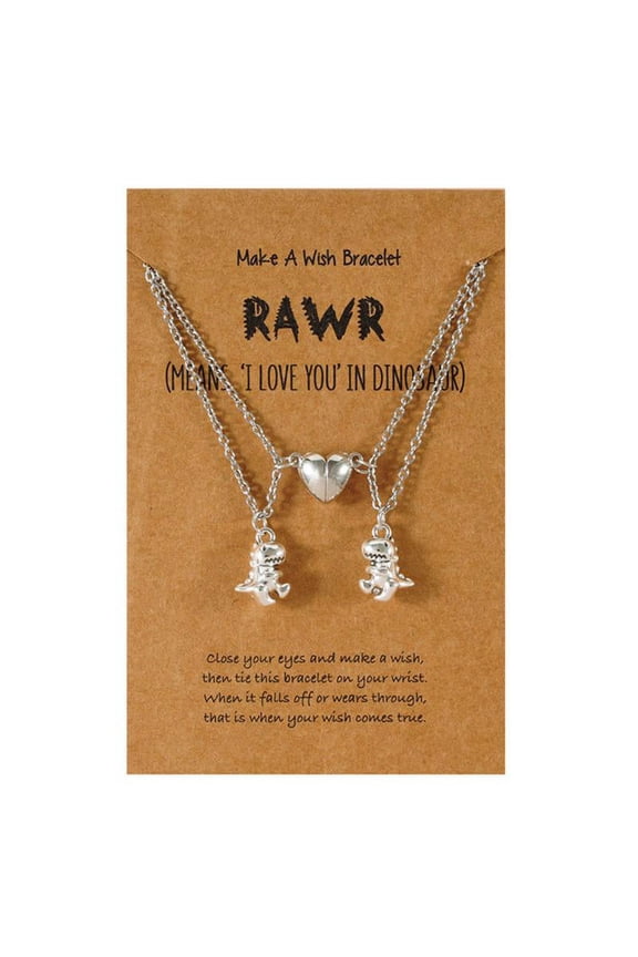 Friendship Gift Magnetic Split Heart Cute Dinosaur BFF Necklace for Best Friend