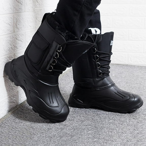 Ruziyoog Men Winter Snow Boots Waterproof Warmest Plus Plush Outdoor Non-Slip Casual Shoes Men Mid-Calf Boots Black 40