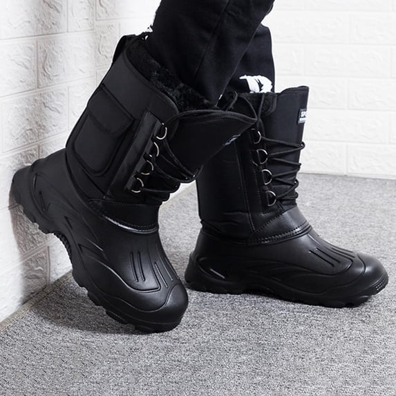 Ruziyoog Men Winter Snow Boots Waterproof Warmest Plus Plush Outdoor Non-Slip Casual Shoes Men Mid-Calf Boots Black 41