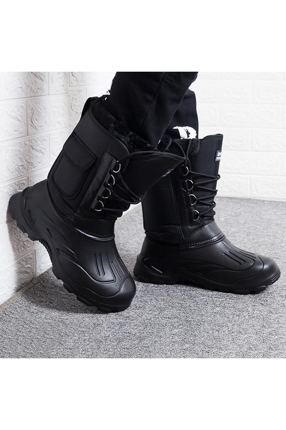 Men Winter Snow Boots Waterproof Warmest Plus Plush Outdoor Non-Slip Casual Shoes Men Mid-Calf Boots Black 42