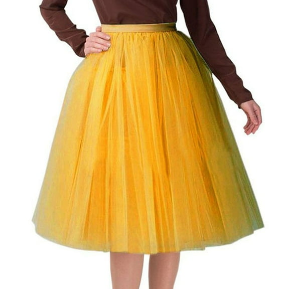 Ruziyoog Midi Tulle Adult Tutu Skirt for Women A line Pleated Gauze Knee Length Skirt Party Prom Underskirt Dancing Gown formal Skirts Yellow