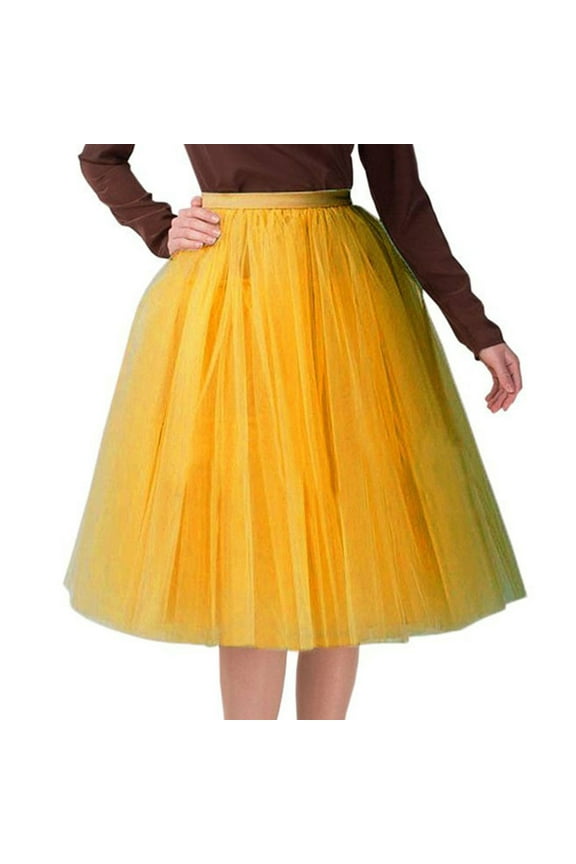 Midi Tulle Adult Tutu Skirt for Women A line Pleated Gauze Knee Length Skirt Party Prom Underskirt Dancing Gown formal Skirts Yellow