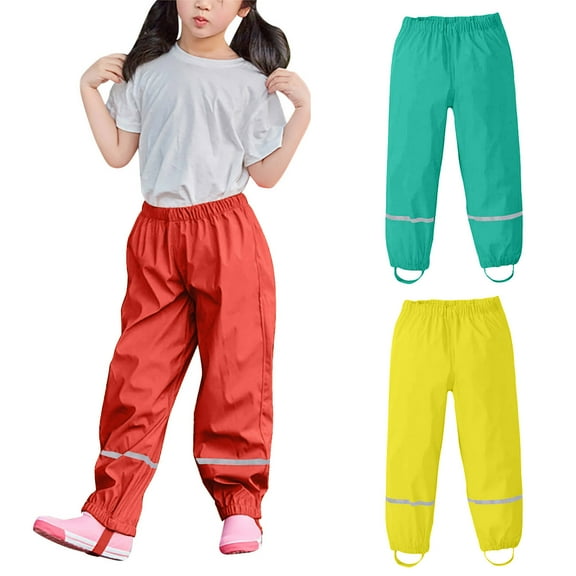 Ruziyoog Rain Pants for Kids Cotton Lined Reflective Waterproof Lightweight Rainwear for Boys and Girls Kids Waterproof Rain Pant Outdoor Lightweight Cozy Rainwear Red S