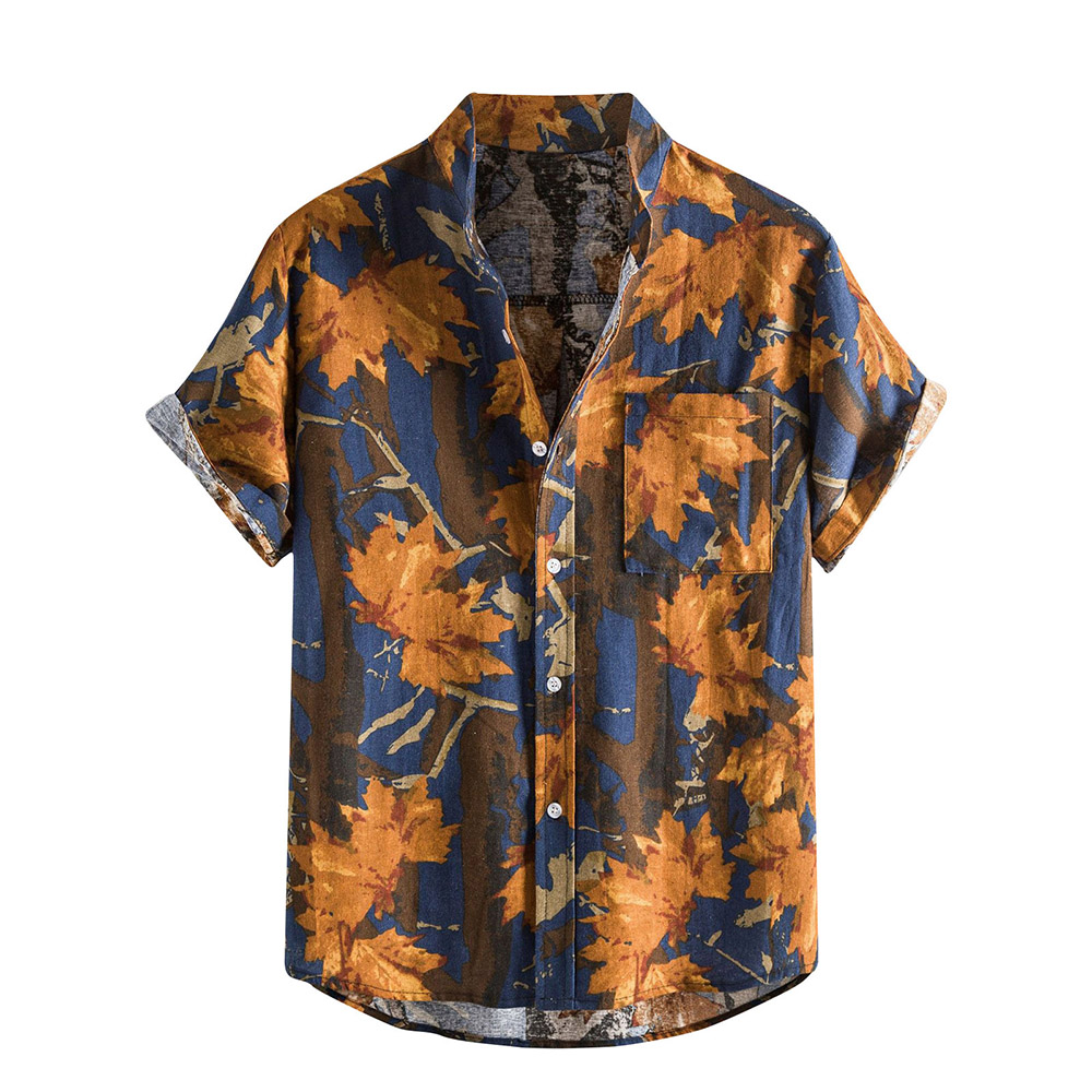 Men's Hawaiian Shirt - Flower Button Down Short Sleeve Cotton Summer Top - View #2