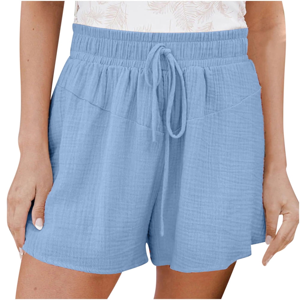 Ruziyoog Summer Women Shorts Casual Loose Elastic Waist Loose Comfy  Drawstring Beach Pockets Solid Pants Sky Blue-a XXXXL 