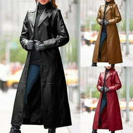 ジャケット・アウター LEATHER LONG coat ZDNPX Women Black Leather Trench Coat Long Leather Jacket