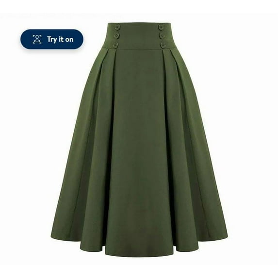 Ruziyoog Women High Waisted A-Line Pleated Skirt Vintage Flare Skirt with Pockets Fashion Casual Skirt for Women Midi Length Army Green XXL