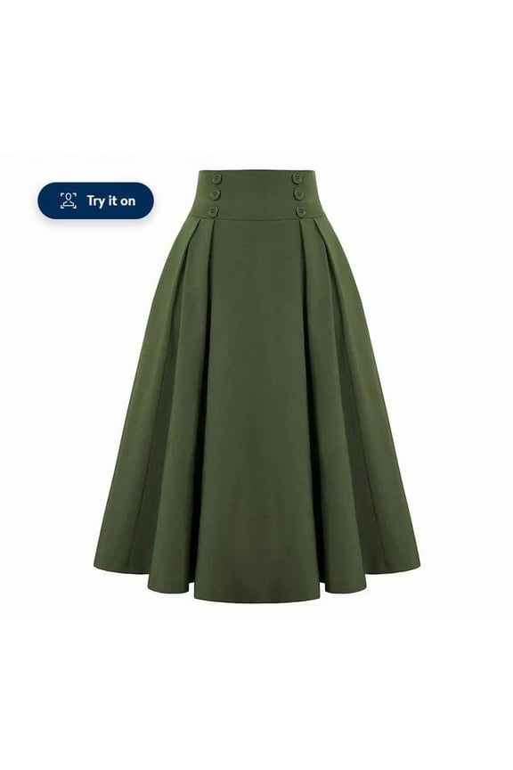 Women High Waisted A-Line Pleated Skirt Vintage Flare Skirt with Pockets Fashion Casual Skirt for Women Midi Length Black M