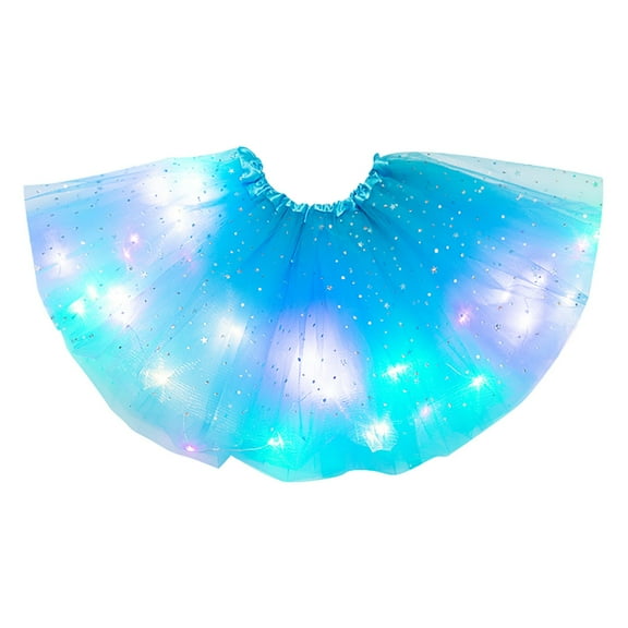 Ruziyoog Women LED Lights Women Tutu Skirt 3 Layer Of Stars Mesh Puffy Skirt Ballerina Skirts Light Blue