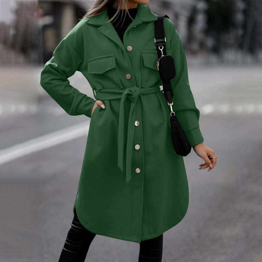Long green peacoat top