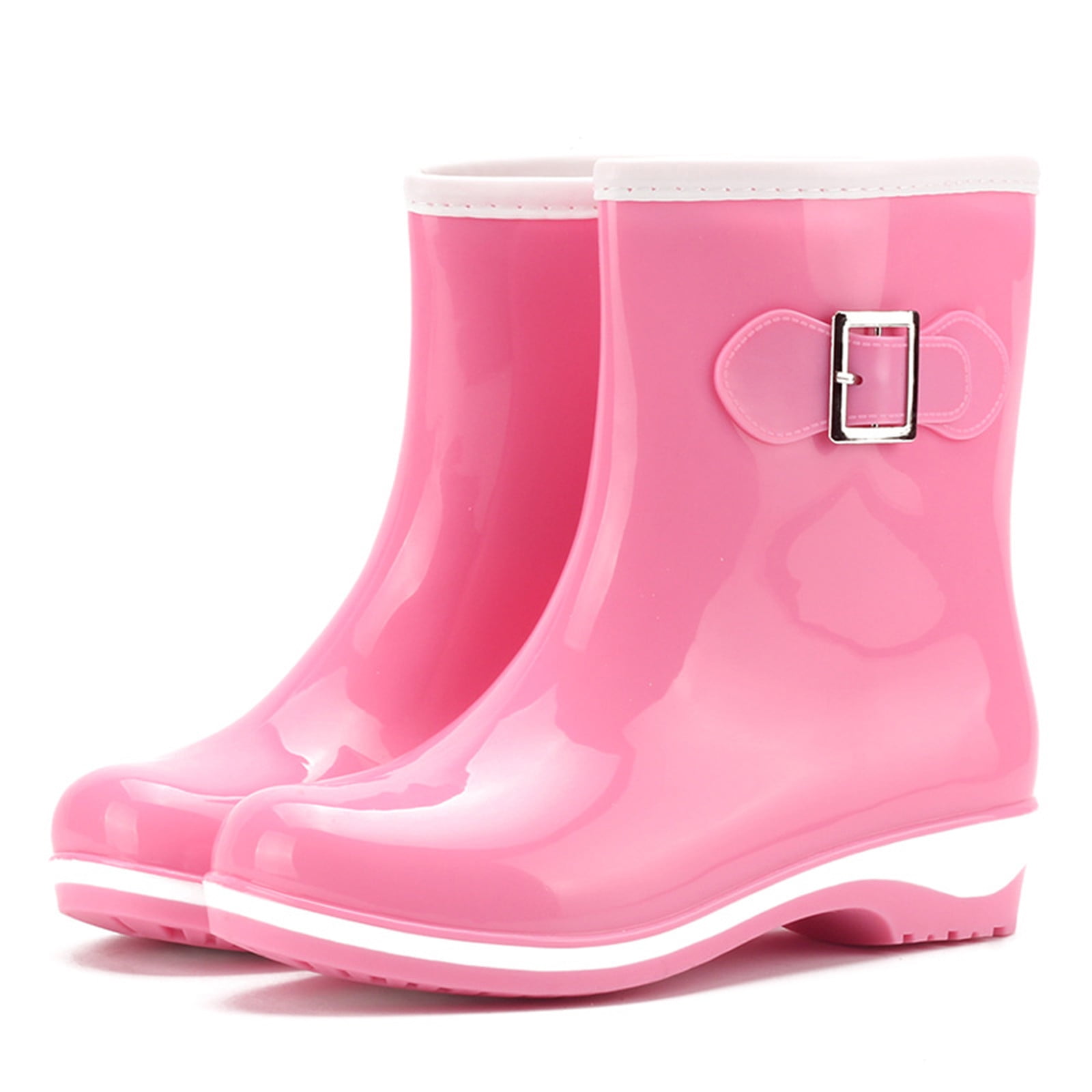 Ruziyoog Womens Waterproof Rain and Garden Boot, Women Waterproof Rain Shoes Fashion Plastic Low Heel Jelly Color Hasp High Boots Pink 37