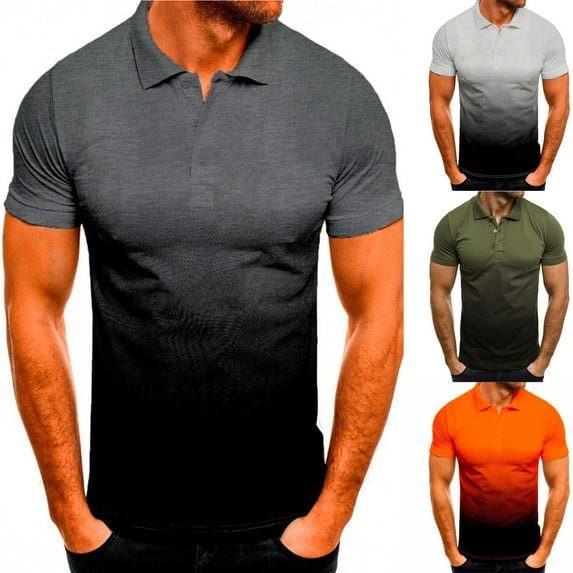 Ruziyoog Workout Men's and Big Men's Tri Blend T-Shirt , Men's 3D Printed Lapel Half Button Pullover Athleisure Short Sleeve T-Shirt Light Grey 4Xl