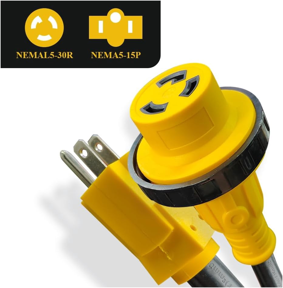SQUANCHY 30 Amp To 110 Adapter – 30A To 15A Twist Locking Dogbone Plug, NEMA 5-15P To L5-30R, For RV, Boat, Marine Use