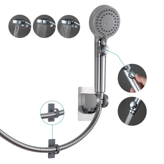 Rv Shower Head With Hose 5-mode High On Off Water Saving For Camper No Drilling Wall Mount Handheld Holder And Adhesive Guide Ring