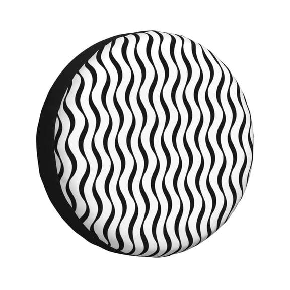 Rv Spare Tire Cover 14 inch - Black White Wave Pattern Tire Covers for Trailers, Adjustable Camper Spare Tire Cover