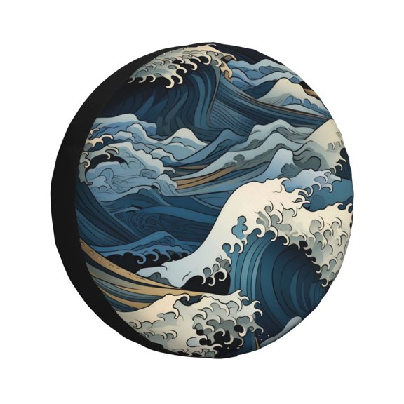 Rv Spare Tire Cover 14 inch - Blue Sea Waves Art Tire Covers for Trailers, Adjustable Camper Spare Tire Cover