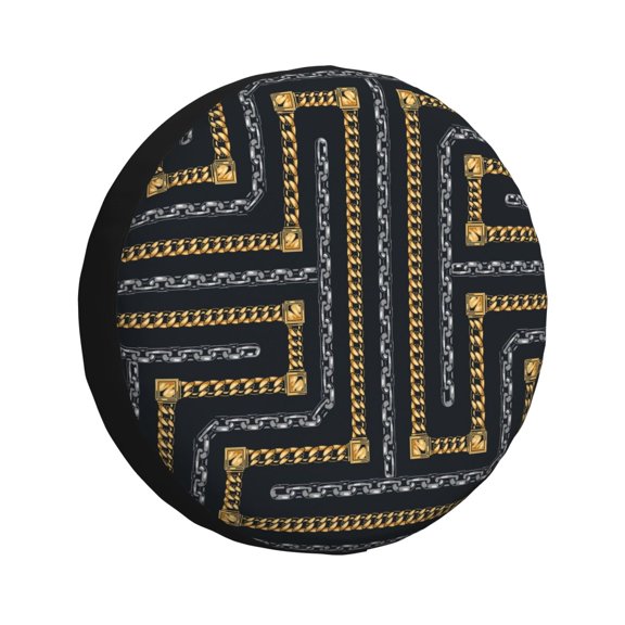 Rv Spare Tire Cover 14 inch - Chain Maze Pattern Tire Covers for Trailers, Adjustable Camper Spare Tire Cover