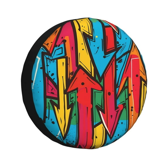 Rv Spare Tire Cover 14 inch - Colorful Arrow Graffiti Pattern Tire Covers for Trailers, Adjustable Camper Spare Tire Cover