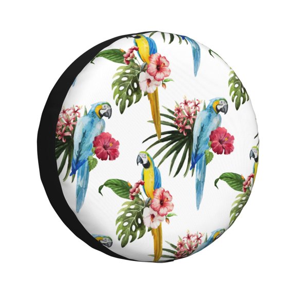 Rv Spare Tire Cover 14 inch - Cute Parrot Flower Monstera Tire Covers for Trailers, Adjustable Camper Spare Tire Cover