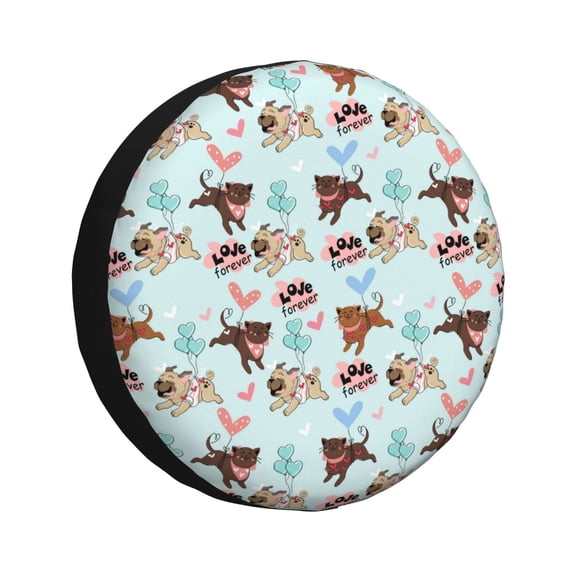 Rv Spare Tire Cover 14 inch - Cute Pug Dogs Tire Covers for Trailers, Adjustable Camper Spare Tire Cover