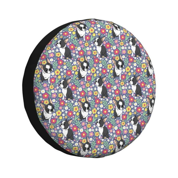 Rv Spare Tire Cover 14 inch - French Bulldog Colorful Flower Tire Covers for Trailers, Adjustable Camper Spare Tire Cover