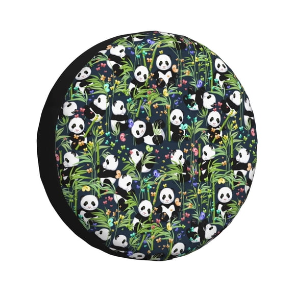 Rv Spare Tire Cover 14 inch - Fun Panda Playing With Leaves Tire Covers for Trailers, Adjustable Camper Spare Tire Cover