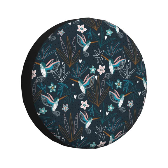 Rv Spare Tire Cover 14 inch - Hand Painted Hummingbird Flower Tire Covers for Trailers, Adjustable Camper Spare Tire Cover