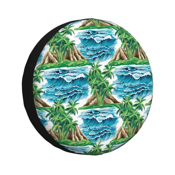 Rv Spare Tire Cover 14 inch - Hawaiian Style Waves Tire Covers for Trailers, Adjustable Camper Spare Tire Cover