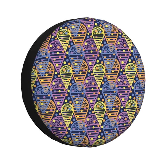 Rv Spare Tire Cover 14 inch - Modern Line Ice Cream Tire Covers for Trailers, Adjustable Camper Spare Tire Cover