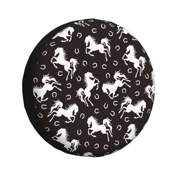 Rv Spare Tire Cover 14 inch - Modern Simple Horse Black White Tire Covers for Trailers, Adjustable Camper Spare Tire Cover