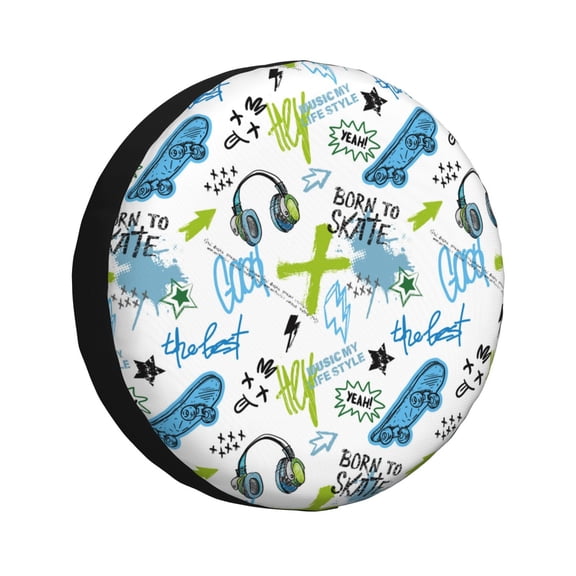 Rv Spare Tire Cover 14 inch - Modern Skateboard Headphones Tire Covers for Trailers, Adjustable Camper Spare Tire Cover