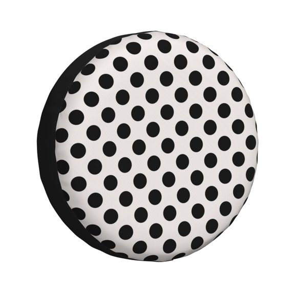 Rv Spare Tire Cover 14 inch - Modern black polka dots Tire Covers for Trailers, Adjustable Camper Spare Tire Cover