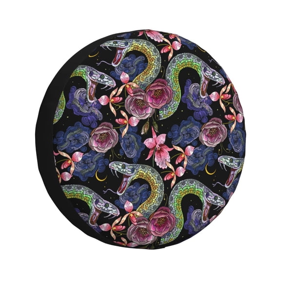 Rv Spare Tire Cover 14 inch - Painted Funny Cool Snake Flower Tire Covers for Trailers, Adjustable Camper Spare Tire Cover