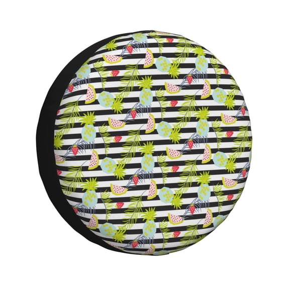 Rv Spare Tire Cover 14 inch - Striped With Palm Tree Branches Tire Covers for Trailers, Adjustable Camper Spare Tire Cover