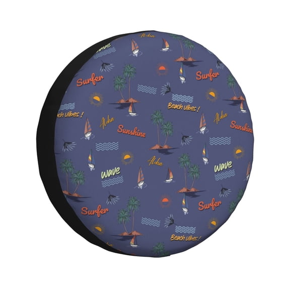 Rv Spare Tire Cover 14 inch - Summer beach island Tire Covers for Trailers, Adjustable Camper Spare Tire Cover