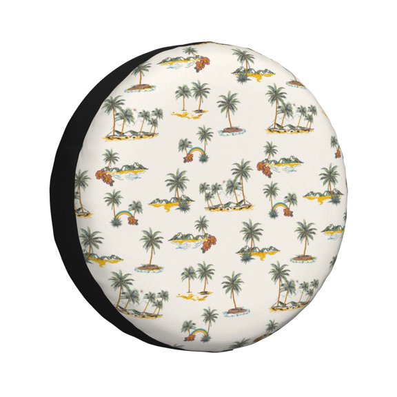 Rv Spare Tire Cover 14 inch - Summer tropical Hawaii tree Tire Covers for Trailers, Adjustable Camper Spare Tire Cover