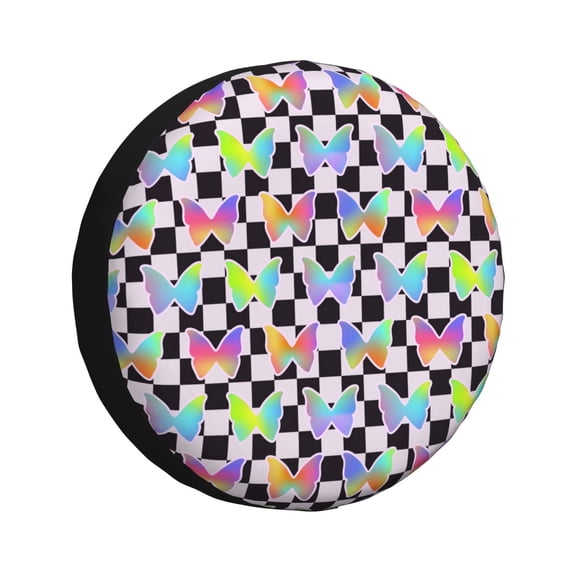 Rv Spare Tire Cover 14 inch - Y2K aesthetic grid butterfly Tire Covers for Trailers, Adjustable Camper Spare Tire Cover