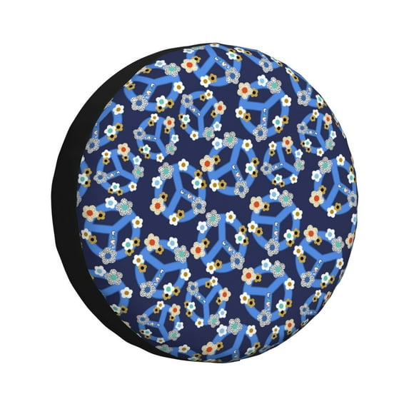 Rv Spare Tire Cover 14 inch - blue Peace sign flower Tire Covers for Trailers, Adjustable Camper Spare Tire Cover
